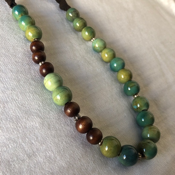 Statement Multi Green Ceramic Beaded Necklace - Picture 3 of 8
